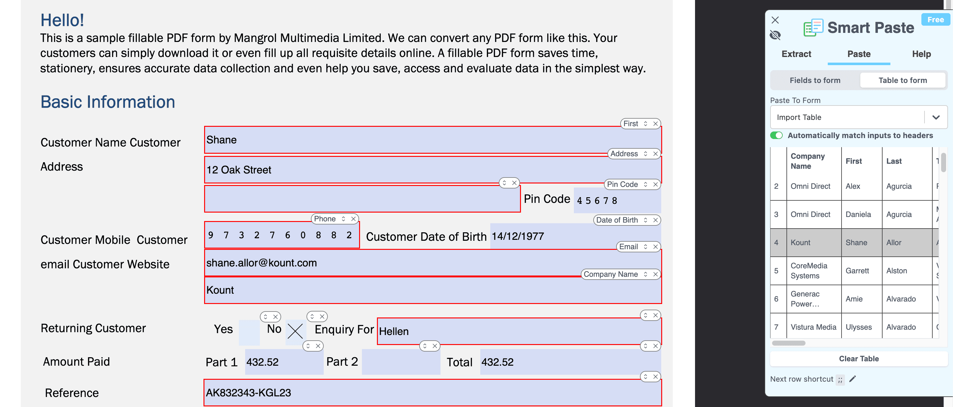 Smart Paste Filling Forms From Excel